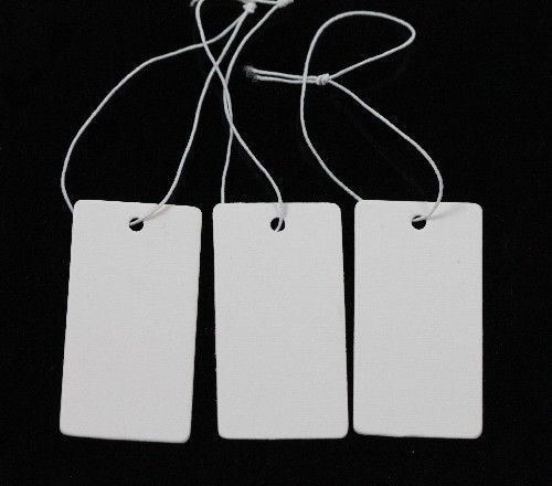 100 Hang Blank White Paper Jewelry Price Label Tags With Elastic String 43mm #I