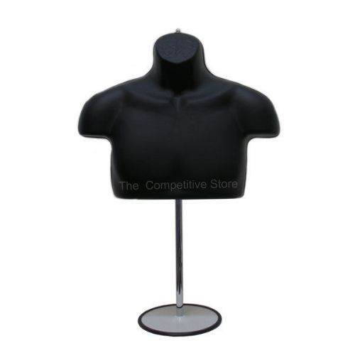 Black Male Upper Torso Mannequin Form W/ Metal Base  - Countertop Display