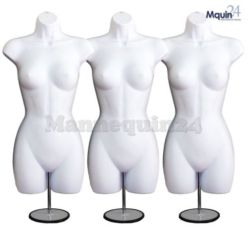 3 PCS White FEMALE MANNEQUIN FORM w/METAL STAND+Hook for PANTS Display 3P77W660W