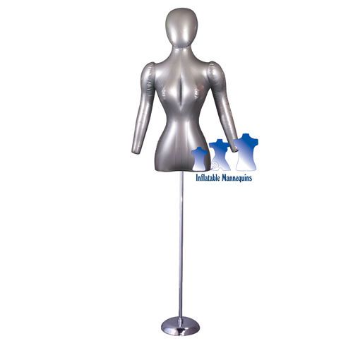 Inflatable Female Torso w/ Head &amp; Arms, Silver and MS1 Stand
