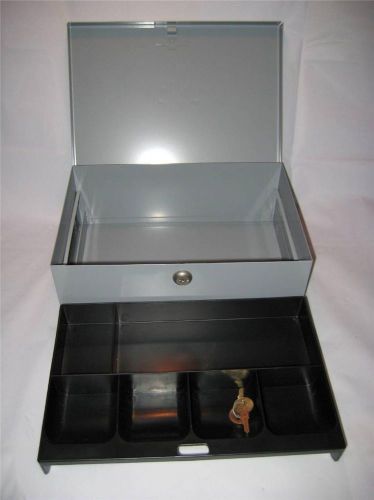 Mmf industries locking security cash money strong box gray metal steel &amp; 2 keys for sale