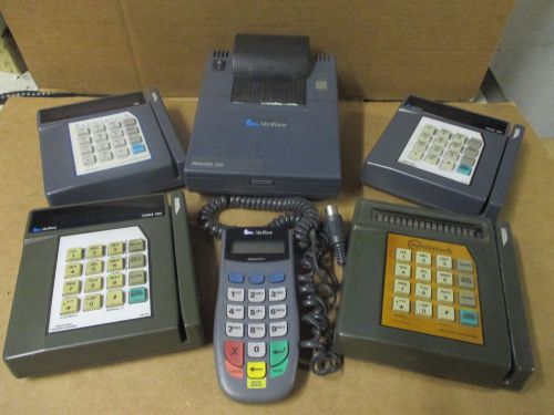 Lot of 6 VeriFone (4) Credit Card Terminals (1) Key Pin Pad and (1) Printer