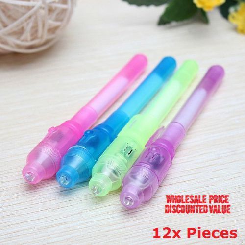 Wholesale lot of 12 pens - 2 in 1 invisible ink markers with uv light cap for sale