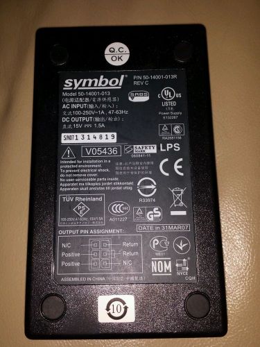 Symbol 100-250vac 47-63hz+15v/1.5a 50-14001-013r power supply new for sale