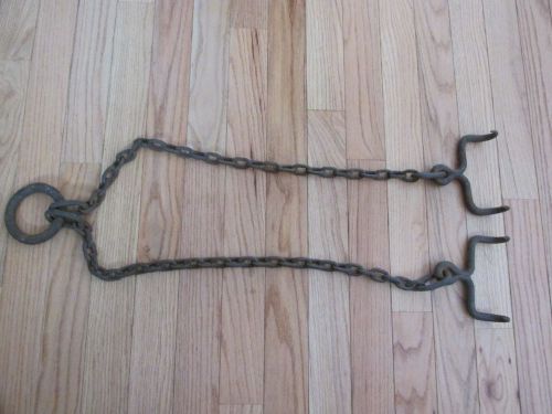 Antique hand forged blacksmith made logging farm lifting sling chain w/hooks for sale