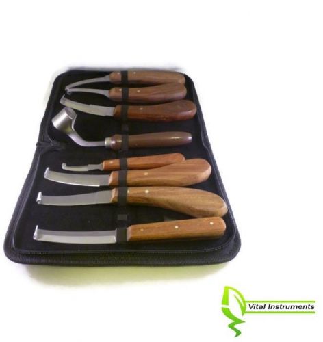 Hoof knife set - 8 hoof knives wide &amp; narrow blade oval sheep double edge &amp; case for sale
