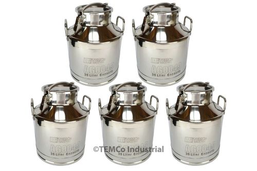 5x TEMCo 30 Liter 8 Gallon Stainless Steel Milk Can Wine Pail Bucket Tote Jug