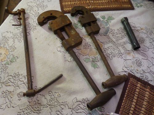 Lot of vintage antique pipe cutters 18&#034;- 2&#034; + under sink faucet installer wrench for sale