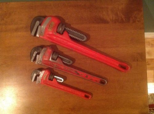 3 ridgid heavy duty pipe wrenches 8&#034; 10&#034; and 14&#034; excellent for sale