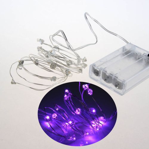 2M 20 LEDS Silver Wire LED Starry Lights Purple String Fairy Battery Powered