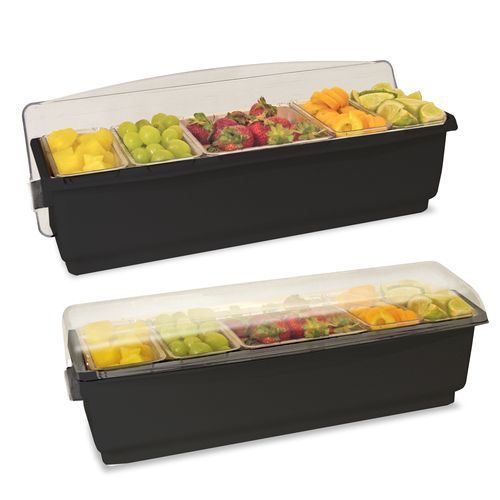 Roll Top Condiment Holder with 5 Super Sized Compartments BLACK with Clear Lid