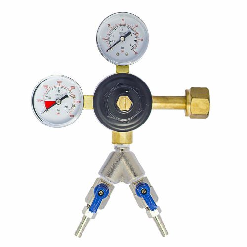 Draft Beer Dual Gauge Co2 Regulator with 2 Outputs with Shutoff Valves