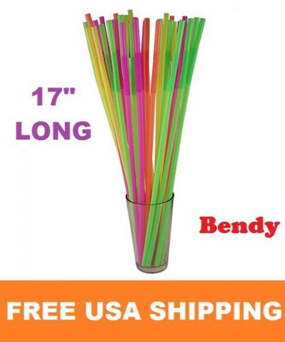 100 SUPER LONG STRAWS 17&#034; NEON FLAMING VOLCANO LAVA BOWL TIKI ZOMBIE RUM Bendy