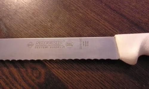 12- inch scalloped slicing knife. dexter russell sofgrip handle. #sg 140-12sc for sale