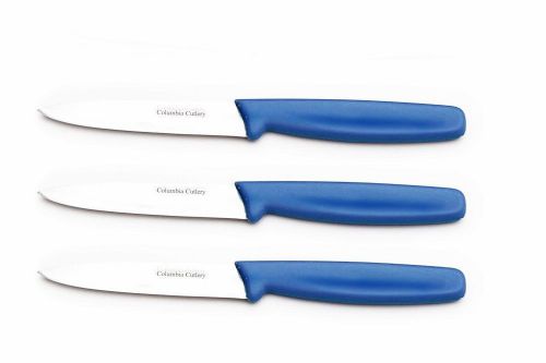 3 Columbia Cutlery Blue Paring Knives - Brand New and Very Sharp!