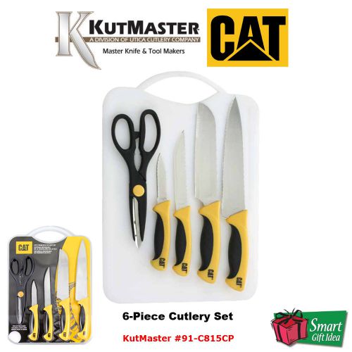 Kutmaster cat® 6-pc cutlery set, yellow, scissors, cutting board #91-c815cp for sale