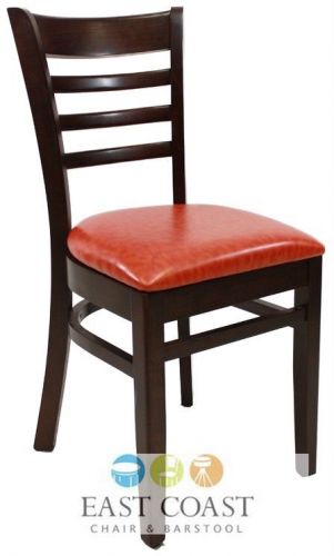 New wooden walnut ladder back restaurant chair with orange vinyl seat for sale
