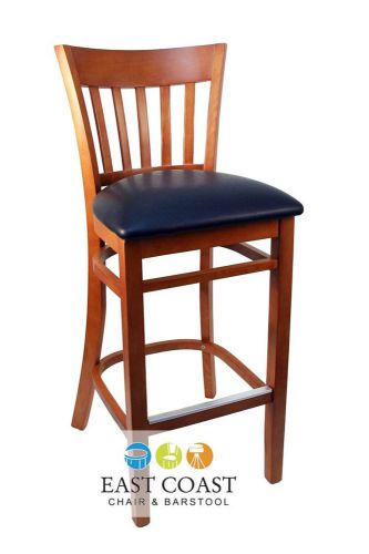 New Gladiator Cherry Vertical Back Wooden Bar Stool with Black Vinyl Seat