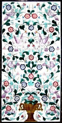 LARGE DECORATIVE CERAMIC TILES: MOSAIC PANEL HAND PAINTED WALL MURAL 60in x 30in