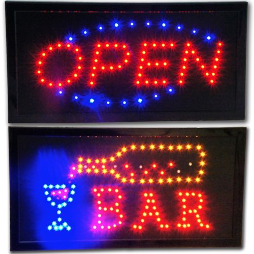 OPEN &amp; BAR LED animated Store Sign neon bright Display cold beer pub shop Drink