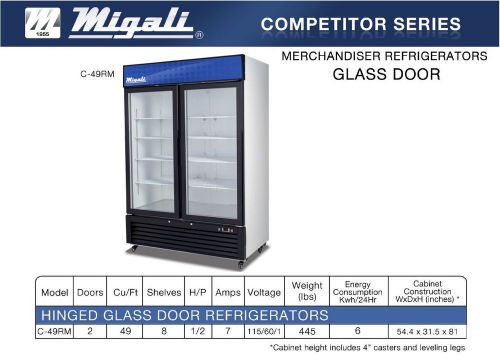 New migali hinged glass 2door refrigerator c-49rm for sale