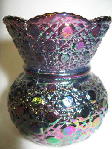 Amethyst Carnival glass toothpick holder purple cobalt iridescent daisy &amp; button