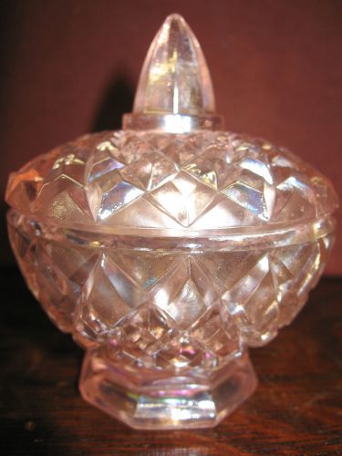 pink rose carnival glass diamond pattern Candy dish sugar bowl serving childrens