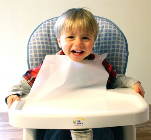 DISPOSABLE WHITE CHILDREN&#039;S BIBS 25 PACK PLASTIC FREE SHIPPING