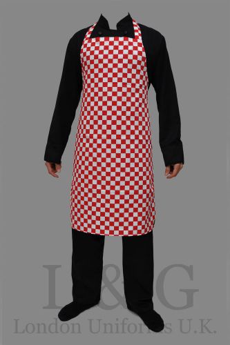 Red&amp;White check CHEF bib apron L&amp;G London Uniforms U.K