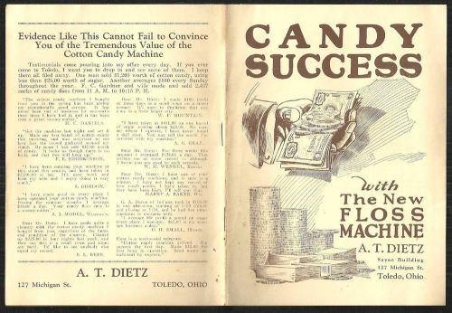1920 DIETZ FLOSS CANDY MACHINE Cotton Candy Advertising Booklet Toledo Ohio