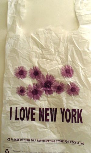 320 PCS : White Flower &#034; I love New York&#034;   Shopping  T-Shirt Bags 12 &#034;x 6&#034;x21&#034;