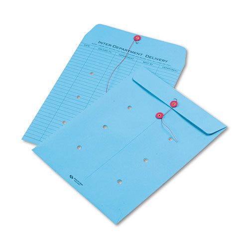 Colored Paper String &amp; Button Interoffice Envelope, 10 x 13, Blue,100/Box