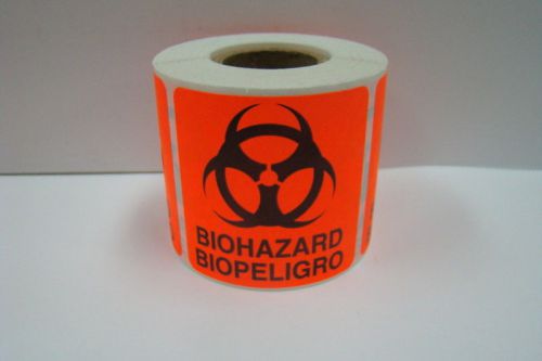 500 D.O.T. Labels of 1x1 Bright Red BIOHAZARD Shipping Rolls