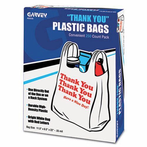 &#034;Thank You&#034; Bags, Printed, Plastic, .5mil, 11 x 22, White, 250 Bags (COS063036)