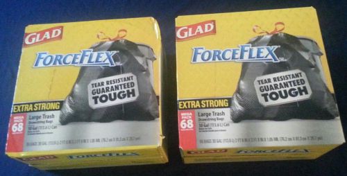 2 boxesMade in the USA Glad forceflex draw string 30 gal 68 ct Large trash bags