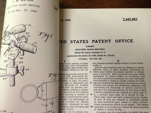 VINTAGE US UNITED STATES PATENT OFFICE ELECTRIC GLASS HEATING JULY 13 1948