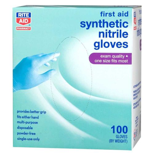 Rite Aid First Aid Synthetic Nitrile Gloves Sealed Box 100 gloves One size fits