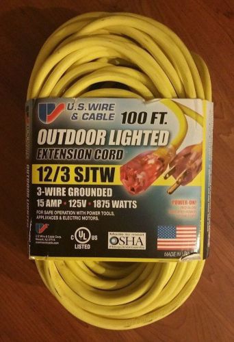 US Wire 74100 12/3 100-Feet SJTW Yellow Heavy-Duty Lighted Extension Cord New
