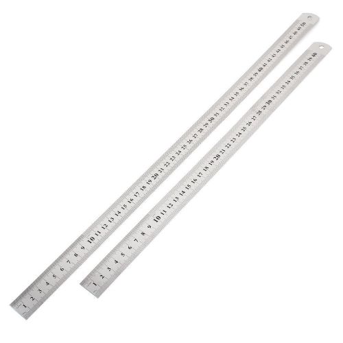 2 in 1 40cm 50cm Double Sides Students Metric Straight Ruler Silver Tone