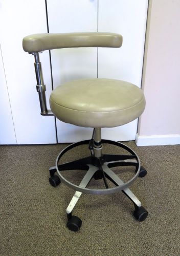 A-dec 1620 Taupe Dental Assistant&#039;s Hygiene Stool Chair w/ Arm &amp; Foot Ring Adec