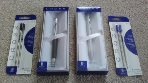 Set of 2 CROSS Ballpoint Pens, Chrome/Black AT0112S-2, Satin AT0692-3, w/Refills