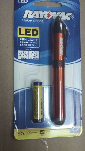 LED PEN LIGHT, RAYOVAC, VALUE BRIGHT, POCKET CLIP, 3 LUMENS, ORANGE BODY COLOR