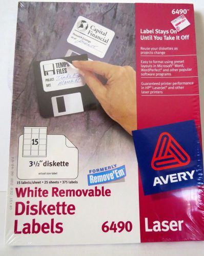 Avery 6490 Removable 3 1/2 Diskette Labels -White 375 Labels-Laser-Sealed
