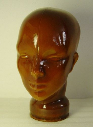 vintage dark amber glass display Mannequin head for headphone wig hat helmet