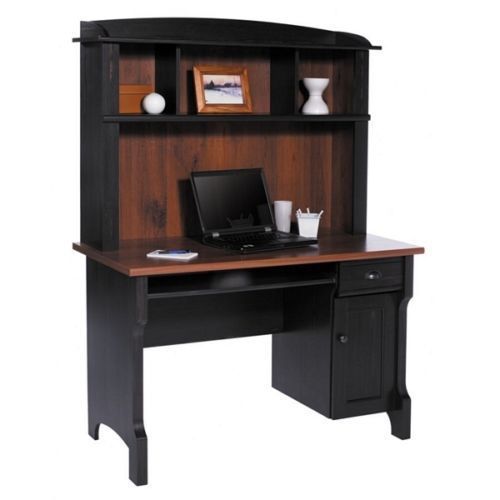 ** Shore Mini Solutions Wood Computer Office Desk With Hutch, Antique Black **