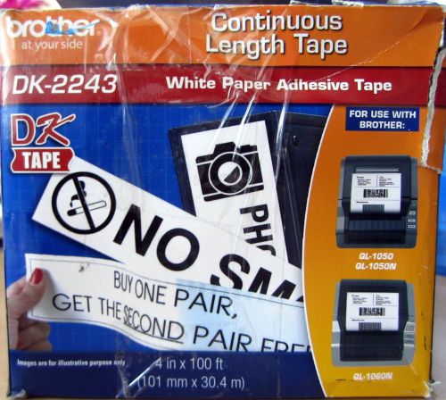 Brother DK-2243 Continuous 4 in x 100 ft  White Paper Adhesive Tape