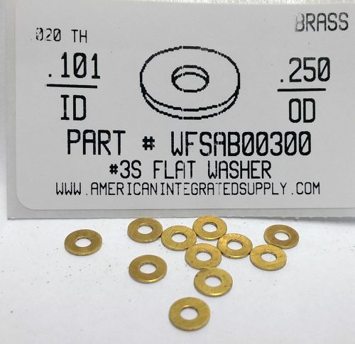 #3 Flat Washers Solid Brass .101&#034;IDx.250&#034;OD (100)