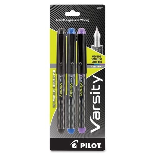 Pilot Varsity Disposable Fountain Pen - Black,Blue,Purple Ink - 3/Pk - PIL90022