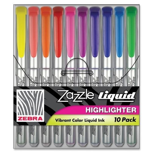 Zebra Pen Fluorescent Liquid Ink Highlighters -Assorted Ink - 10/Set - ZEB71111