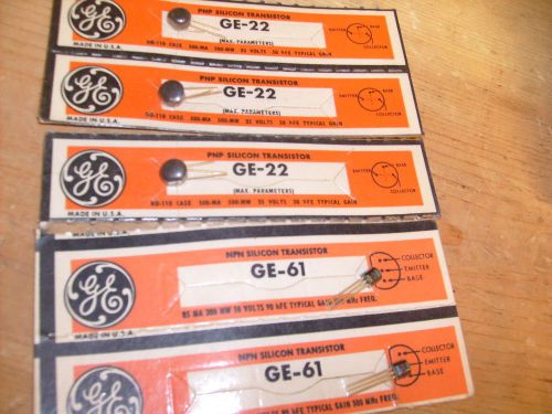 5 lot GE Silicon  PNP Silicon Transistors  GE-22 + GE-61 ~ NEW OLD STOCK